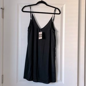 Honey Punch Black Satin Mini Slip Dress